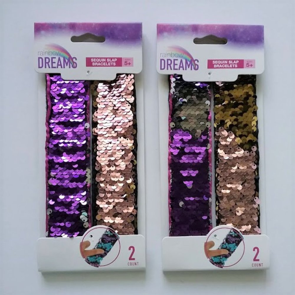 4 New Reverse Sequin Slap Bracelets